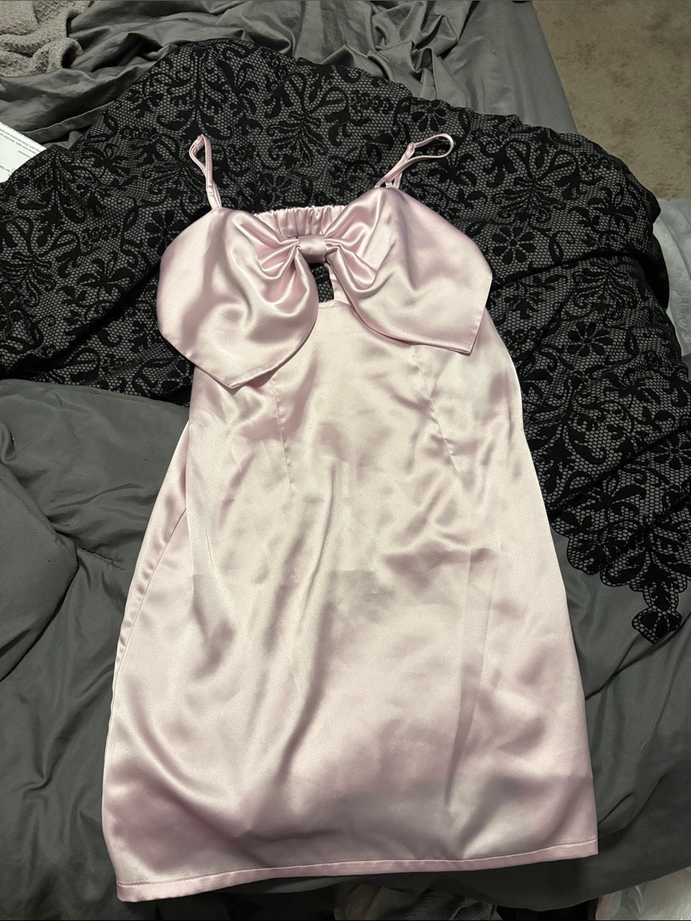 wild fable Pale Pink Satin Mini Dress with Bow Front